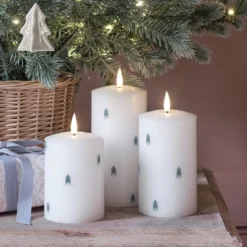 3er Set TruGlow® LED Kerzen Echtwachs mit Weihnachtsbäumen