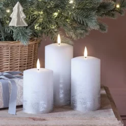 3er Set TruGlow® LED Kerzen Echtwachs silber ombré