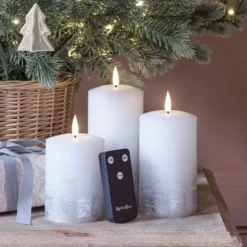 3er Set TruGlow® LED Kerzen Echtwachs silber ombré