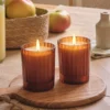 2er Set TruGlow® LED-Kerzen im geriffelten Glas in Orange mit Fernbedienung