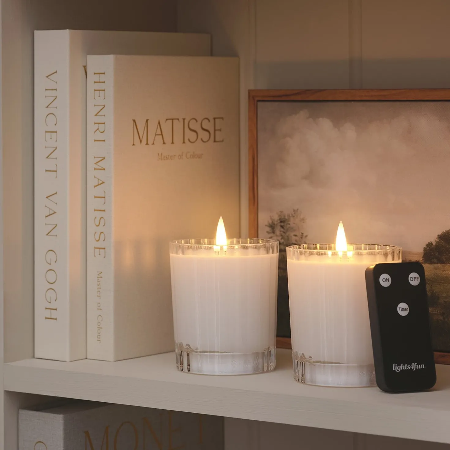 2er Set TruGlow® LED-Kerzen im geriffelten Glas mit Fernbedienung in Weiß