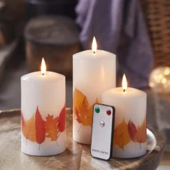 3er Set TruGlow® LED Kerzen mit Herbstblättern