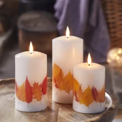3er Set TruGlow® LED Kerzen mit Herbstblättern