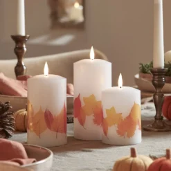3er Set TruGlow® LED Kerzen mit Herbstblättern