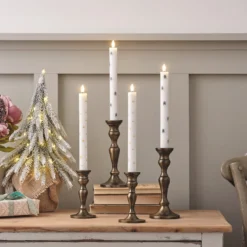 4er Set TruGlow® LED Stabkerzen Echtwachs mit Weihnachtsbäumen