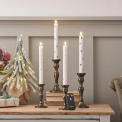 4er Set TruGlow® LED Stabkerzen Echtwachs mit Weihnachtsbäumen