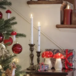 4er Set TruGlow® LED Stabkerzen Echtwachs mit Weihnachtsbäumen