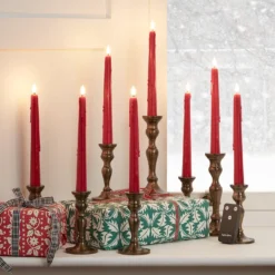 8er Set TruGlow® LED Stabkerzen Echtwachs mit Wachstropfen rot mit Fernbedienung