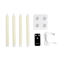 4er Set TruGlow® LED Stabkerzen Echtwachs elfenbeinfarben wiederaufladbar mit Fernbedienung