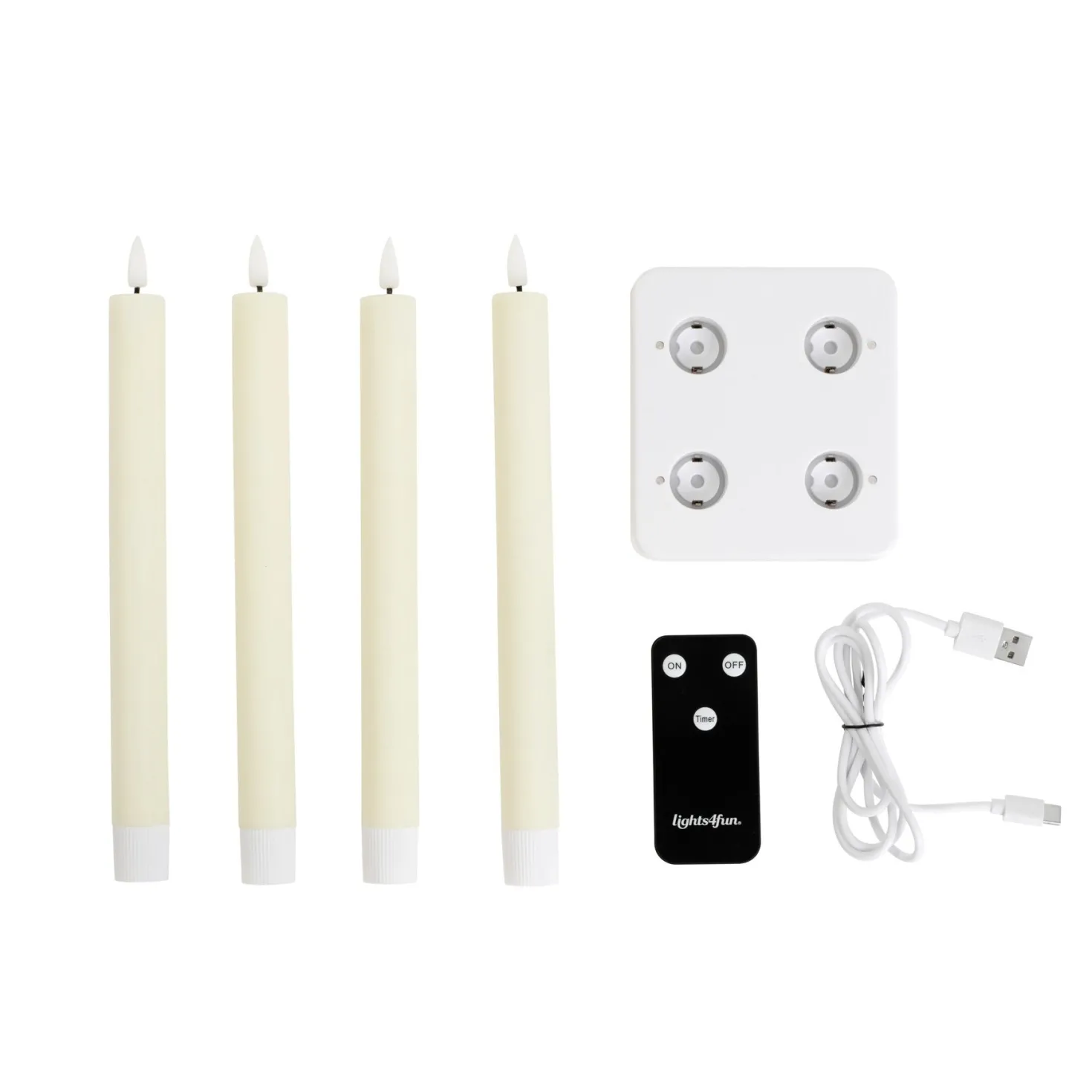 4er Set TruGlow® LED Stabkerzen Echtwachs elfenbeinfarben wiederaufladbar mit Fernbedienung