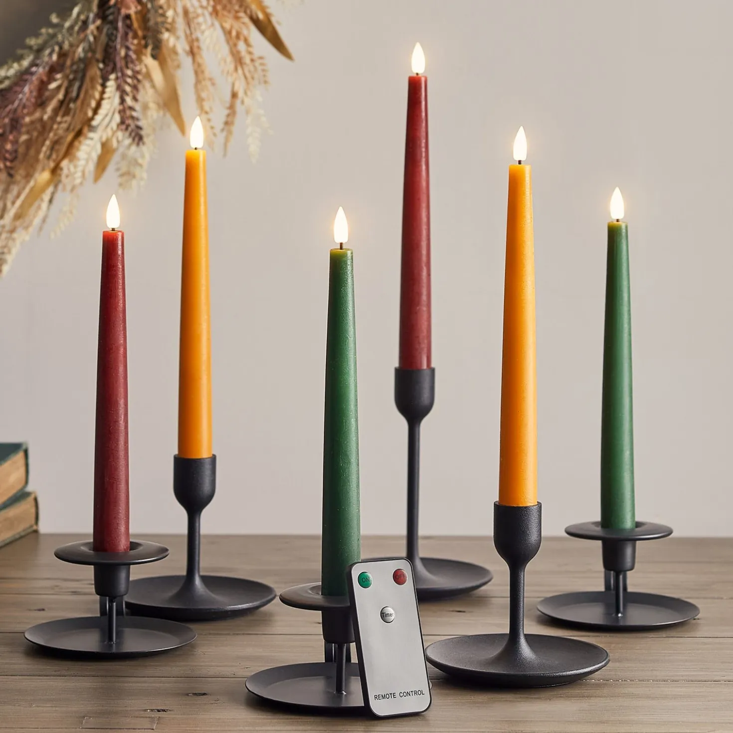 6er Set TruGlow® LED Stabkerzen Echtwachs Herbst mit Fernbedienung