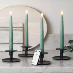 4er Set TruGlow® LED Stabkerzen Echtwachs eukalyptusgrün mit Fernbedienung
