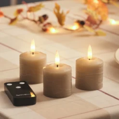3er Set TruGlow® LED-Votivkerzen mit Fernbedienung & 6-Stunden-Timer in Taupefarben