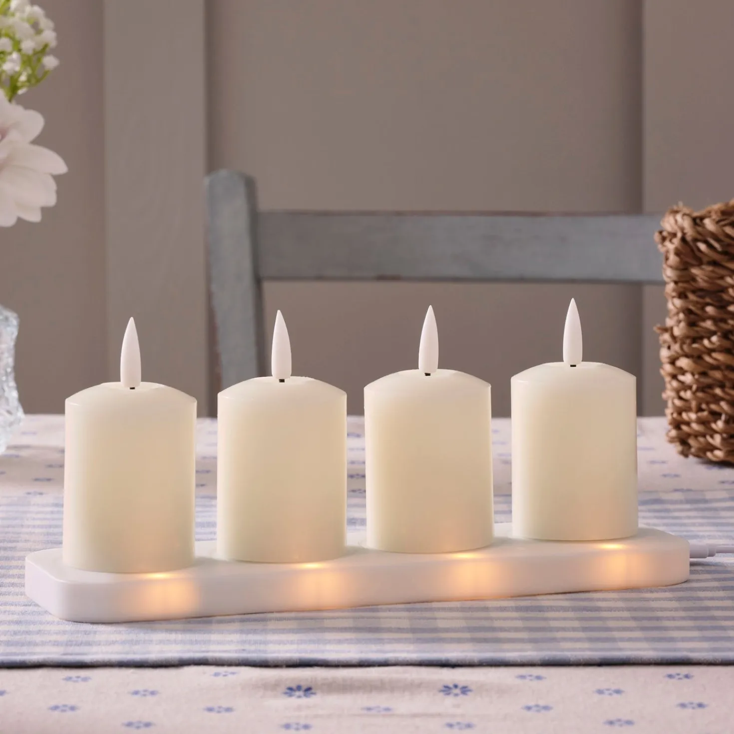 4er Set TruGlow® LED Votivkerzen Echtwachs elfenbeinfarben wiederaufladbar mit Fernbedienung