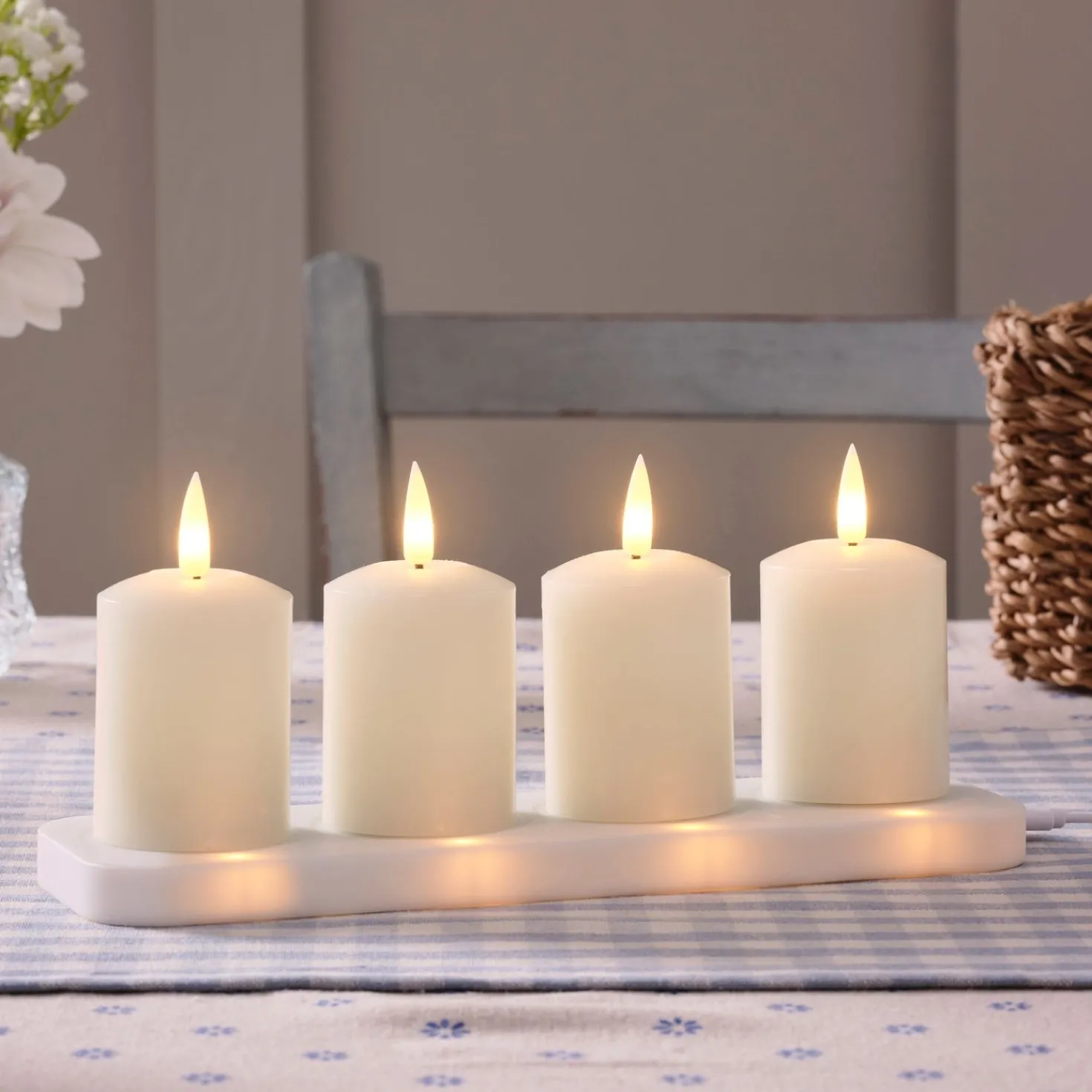 4er Set TruGlow® LED Votivkerzen Echtwachs elfenbeinfarben wiederaufladbar mit Fernbedienung