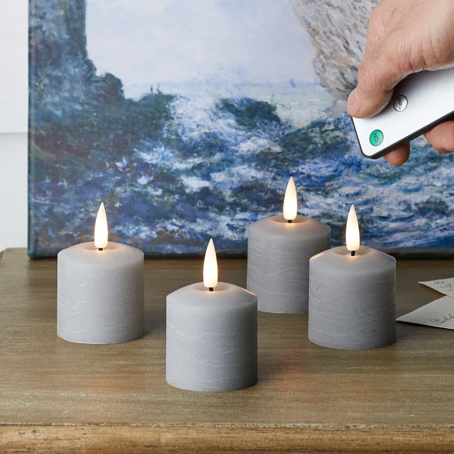 4er Set TruGlow® LED Votivkerzen Echtwachs grau mit Fernbedienung