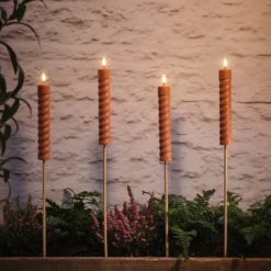 4er Set TruGlow® Solar Stabkerzen terracottafarben