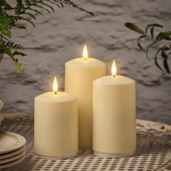 3er Set TruGlow® wiederaufladbare Outdoorkerzen mit Fernbedienung