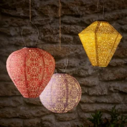 3er Set Tyvek Solar Lampions bunt