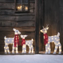 3er Set verschneite 2D LED-Rentierfamilie