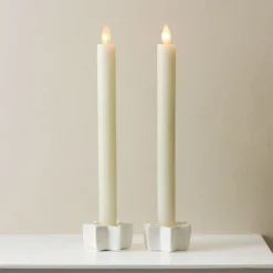 2er Set Wachs LED Stabkerzen Echtwachs Crème