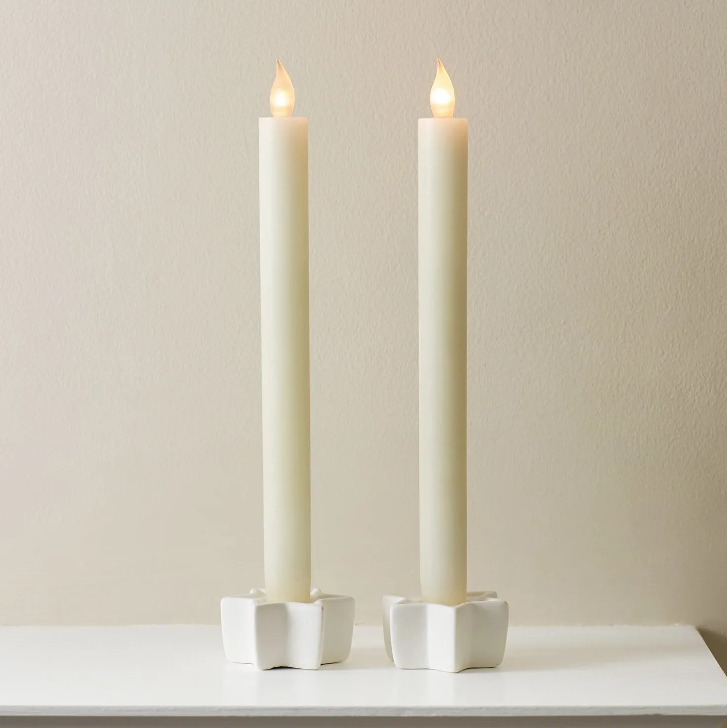 2er Set Wachs LED Stabkerzen Echtwachs Crème