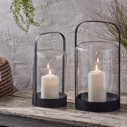 2er Set Windlichter Glas schwarz mit TruGlow® Outdoor Kerze