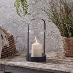 2er Set Windlichter Glas schwarz mit TruGlow® Outdoor Kerze