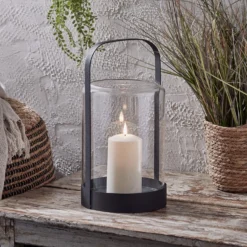 2er Set Windlichter Glas schwarz mit TruGlow® Outdoor Kerze
