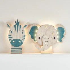 2er Set Zebra & Elefant Wandlampen Kinderzimmer