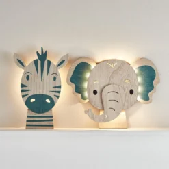 2er Set Zebra & Elefant Wandlampen Kinderzimmer
