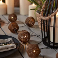 10er Solar Lichterkette Rattan Kugeln