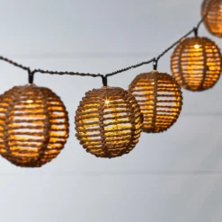 10er Solar Lichterkette Rattan Kugeln