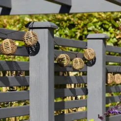 10er Solar Lichterkette Rattan Kugeln