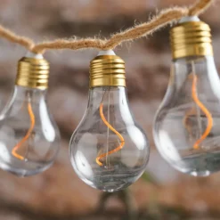 10er transparente Glühbirnen-LED-Lichterkette auf Naturseil mit Timer