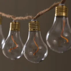 10er transparente Glühbirnen-LED-Lichterkette auf Naturseil mit Timer