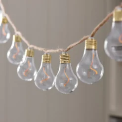 10er transparente Glühbirnen-LED-Lichterkette auf Naturseil mit Timer