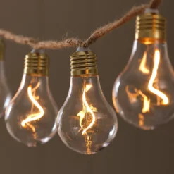 10er transparente Glühbirnen-LED-Lichterkette auf Naturseil mit Timer