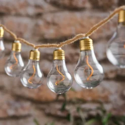 10er transparente Glühbirnen-LED-Lichterkette auf Naturseil mit Timer