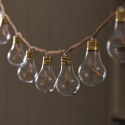 10er transparente Glühbirnen-LED-Lichterkette auf Naturseil mit Timer