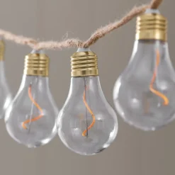10er transparente Glühbirnen-LED-Lichterkette auf Naturseil mit Timer