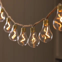 10er transparente Glühbirnen-LED-Lichterkette auf Naturseil mit Timer