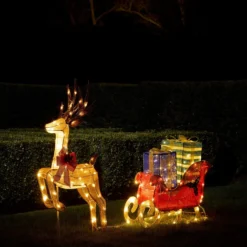 Farbiges LED-Rentier mit Schlitten voller Geschenke