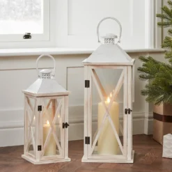 Folkestone Holzlaternen Duo weiß mit TruGlow® LED Kerzen