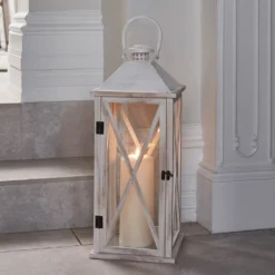 Folkestone Holzlaternen Duo weiß mit TruGlow® LED Kerzen