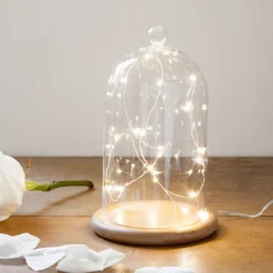Glasglocke mit Micro Lichterkette 20,5cm