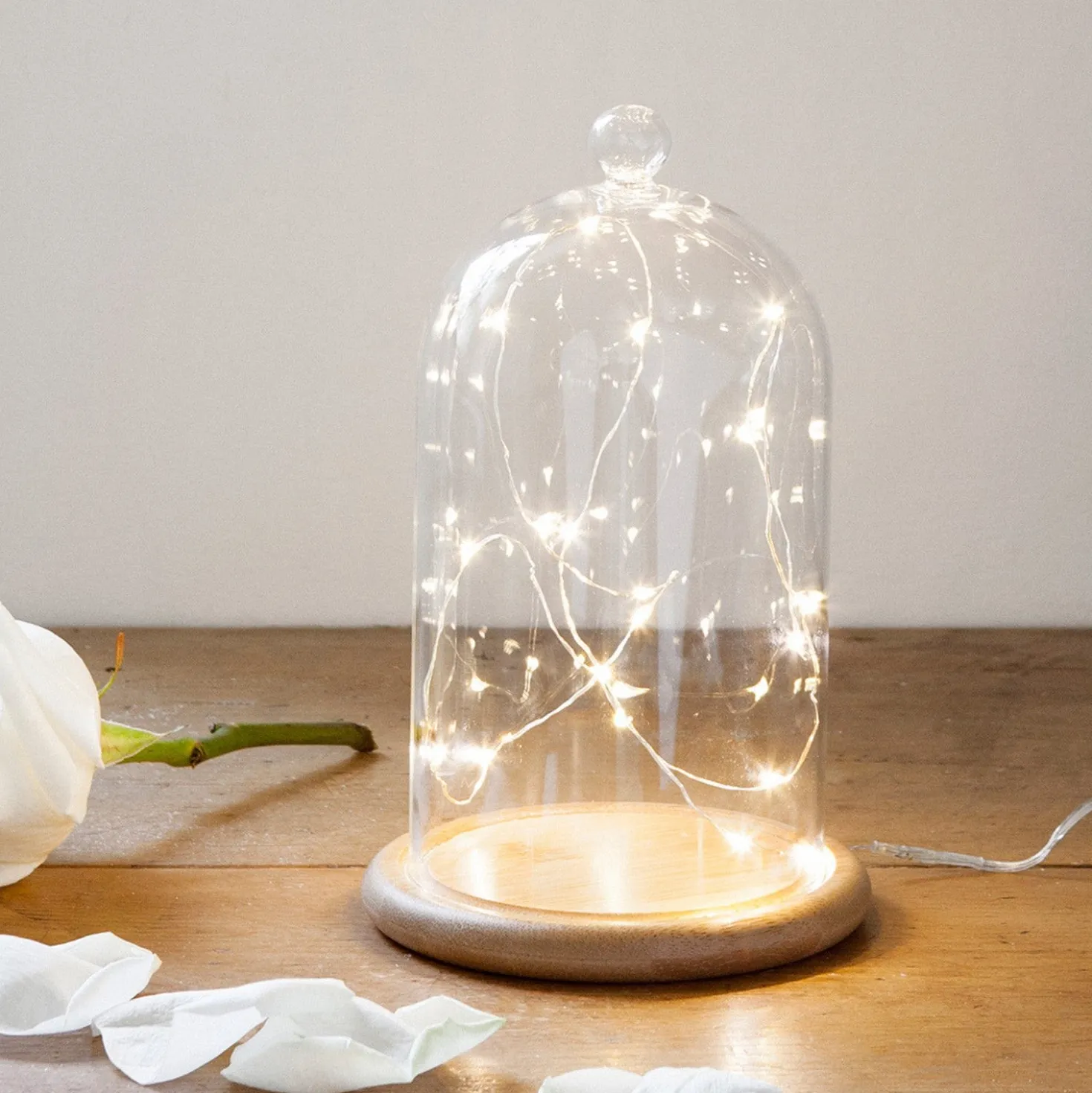 Glasglocke mit Micro Lichterkette 20,5cm