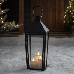 Große Cairns Metall Laterne in Schwarz mit 3 TruGlow® Outdoor Kerzen