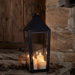Große Cairns Metall Laterne in Schwarz mit 3 TruGlow® Outdoor Kerzen