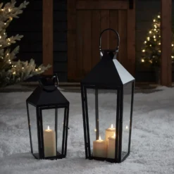 Große Cairns Metall Laterne in Schwarz mit 3 TruGlow® Outdoor Kerzen